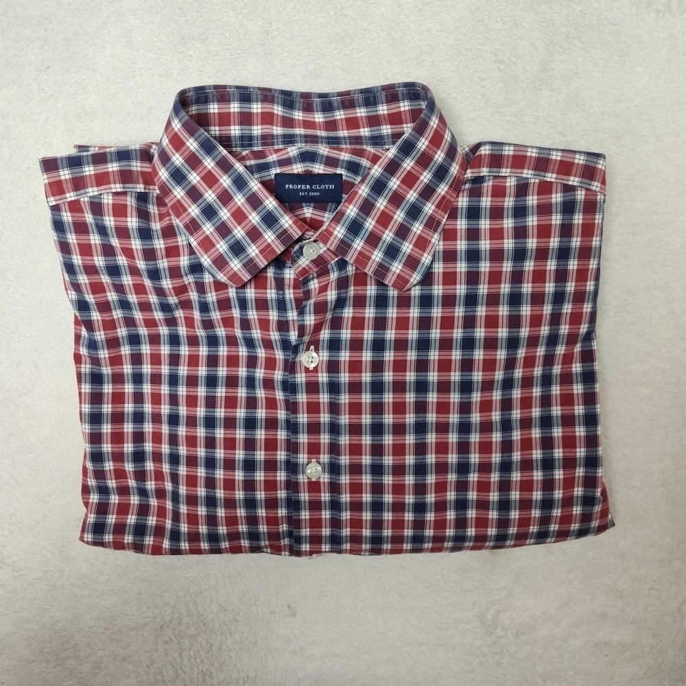 Proper Cloth Shirt Mens XL Red Plaid Button Up Long Sleeve Collared Regular